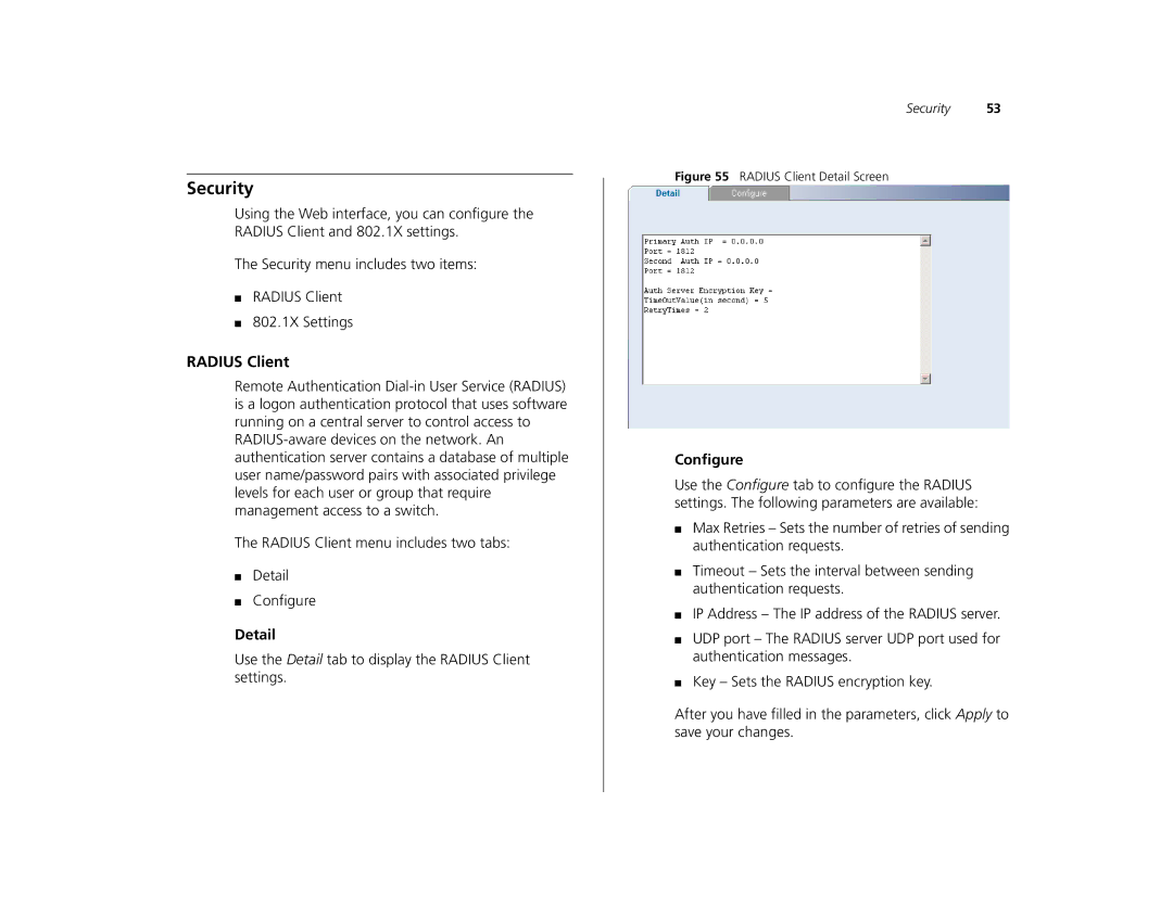 Canton 3C16476CS manual Security, Radius Client, Configure 