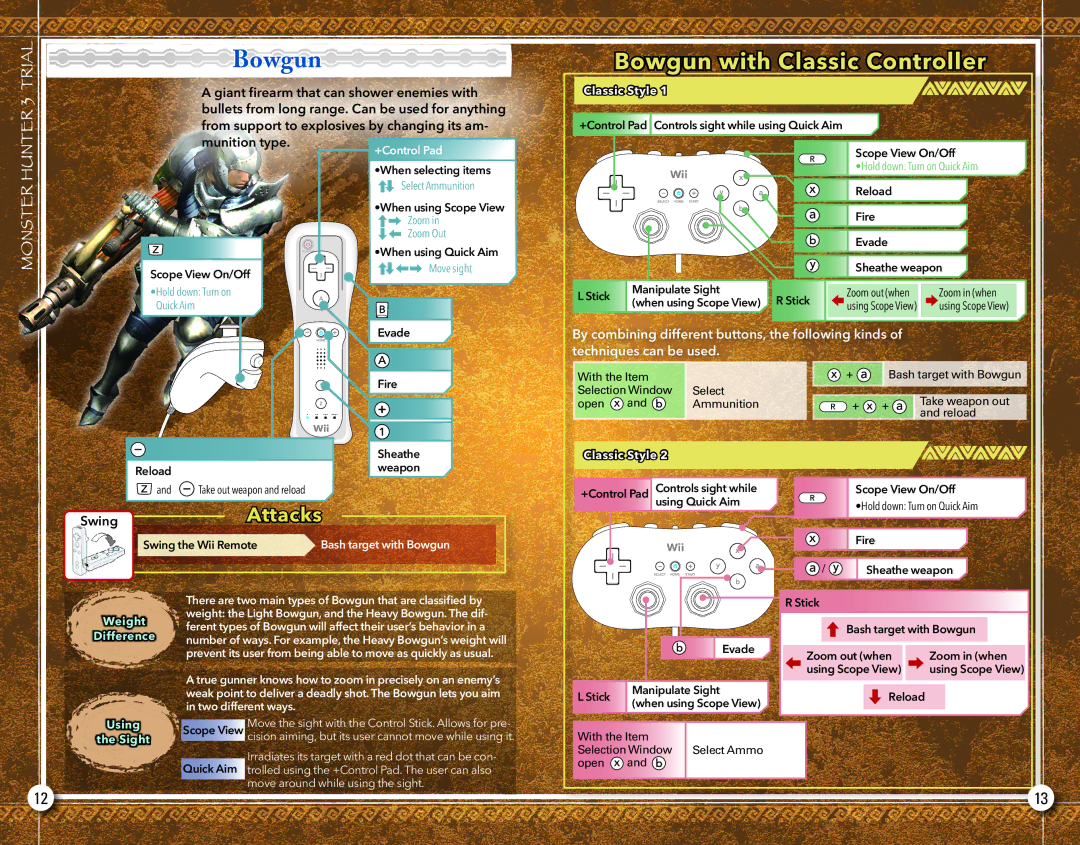 Capcom 13388305100, 13388390014 manual Bowgun with Classic Controller, Swing 