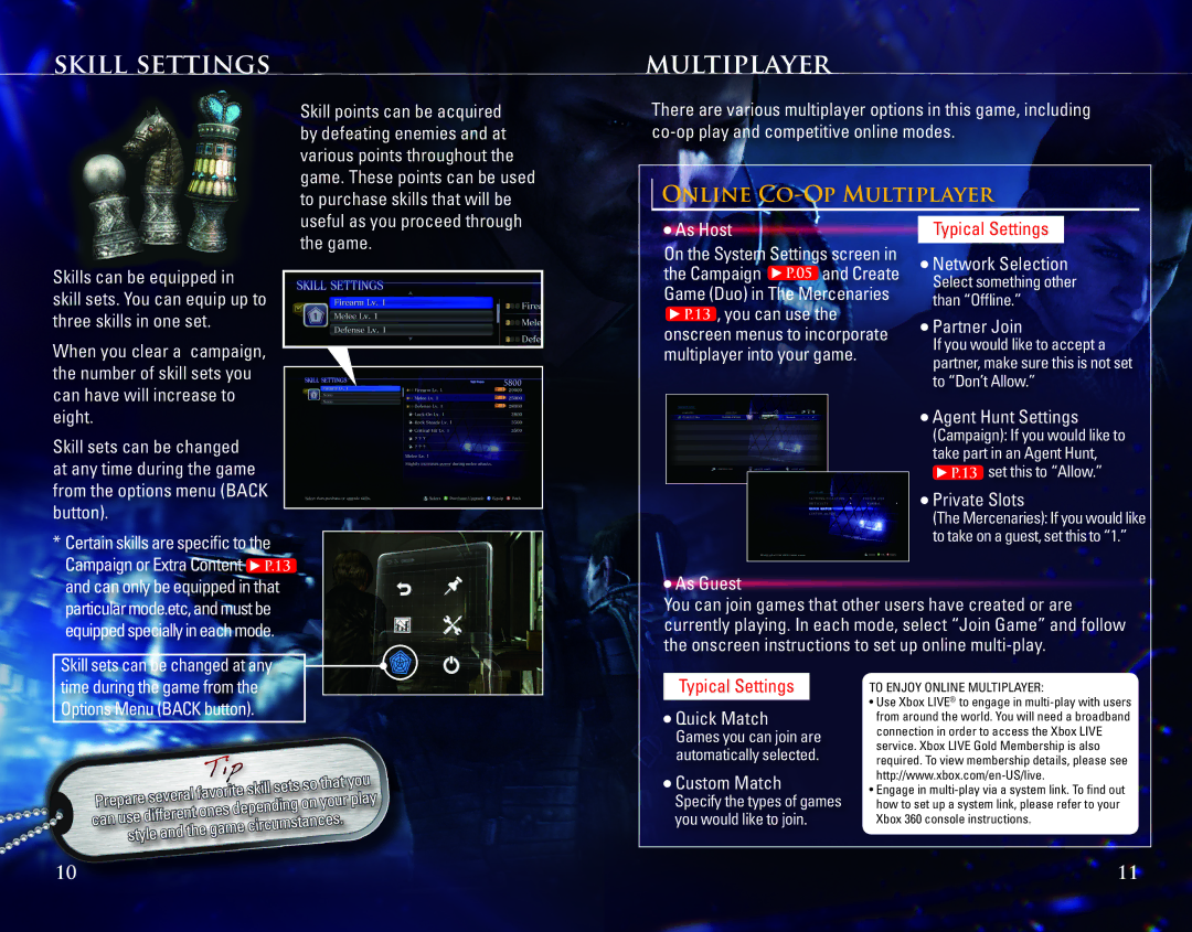 Capcom 13388330478 manual Skill Settings, Multiplayer 