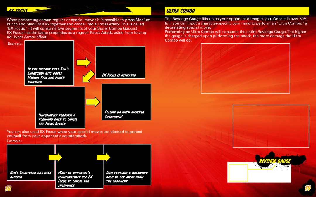 Capcom 13388340231 manual EX Focus, Forward dash to cancel, Focus Attack, Kens Shoryuken has been blocked 