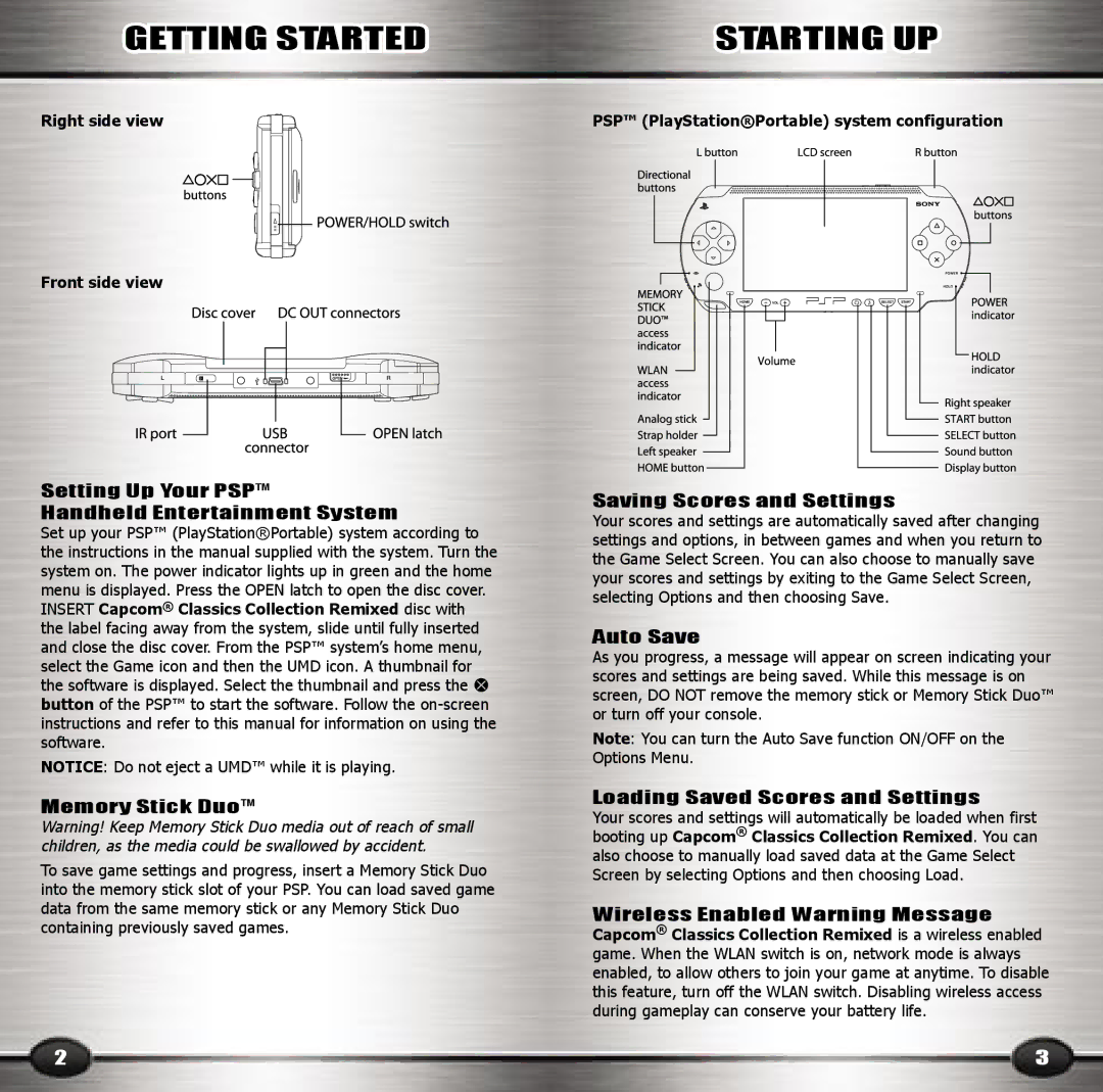 Capcom Capcom Classics Collection Remixed, A0030.02 manual Getting Started, Starting UP 