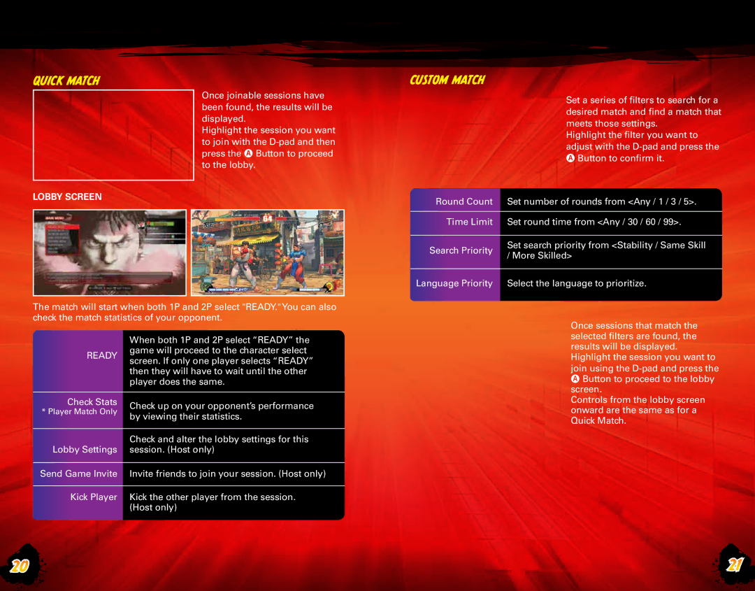 Capcom Capcom CA105_SFIV_XBX_MANC_BC02.indd manual Quick Match, Custom Match, LobbY Screen 