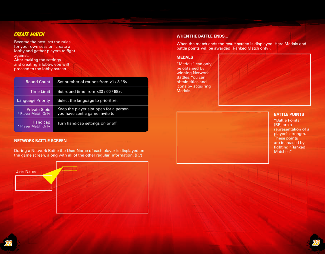 Capcom CA105_SFIV_XBX_MANC_BC02.indd manual Create Match, Network Battle Screen, WhenThe Battle Ends, Medals, Battle Points 