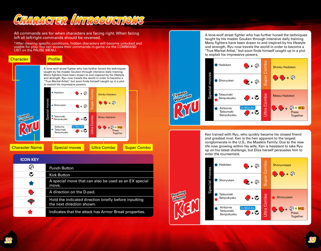 Capcom Capcom CA105_SFIV_XBX_MANC_BC02.indd manual Character Introduction s, Icon Key 