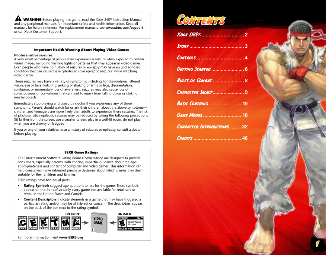 Capcom Capcom CA105_SFIV_XBX_MANC_BC02.indd manual Contents 