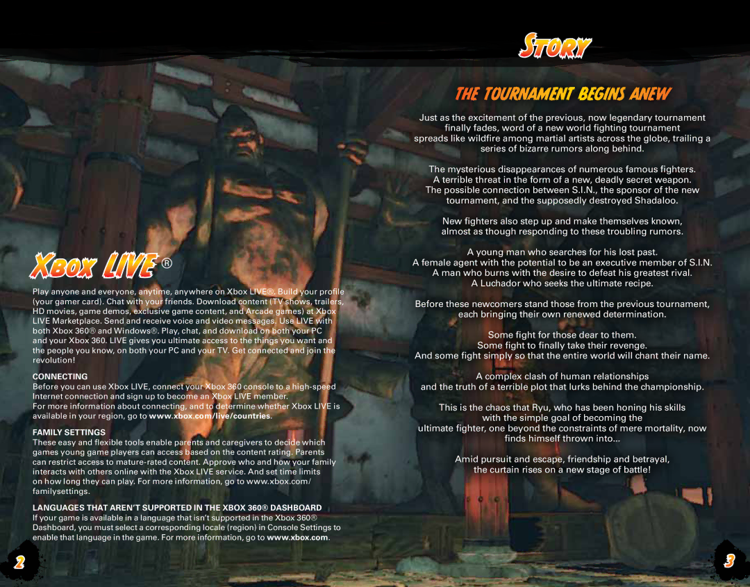 Capcom Capcom CA105_SFIV_XBX_MANC_BC02.indd manual Story Xbox Live 