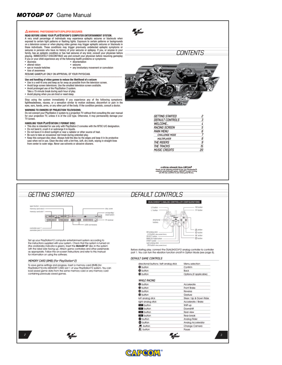 Capcom MOTOGP manual Motogp 07 Game Manual 