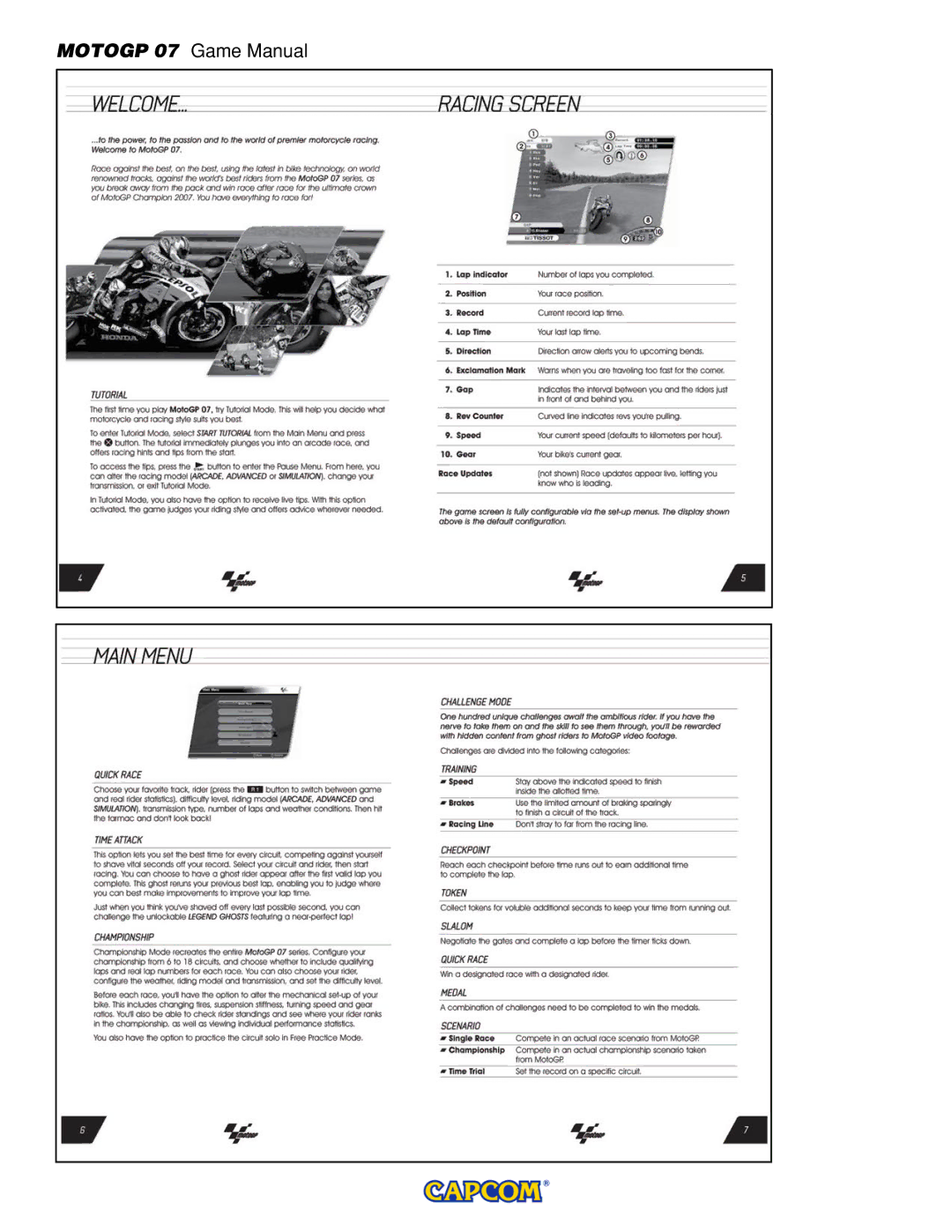 Capcom MOTOGP manual Motogp 07 Game Manual 