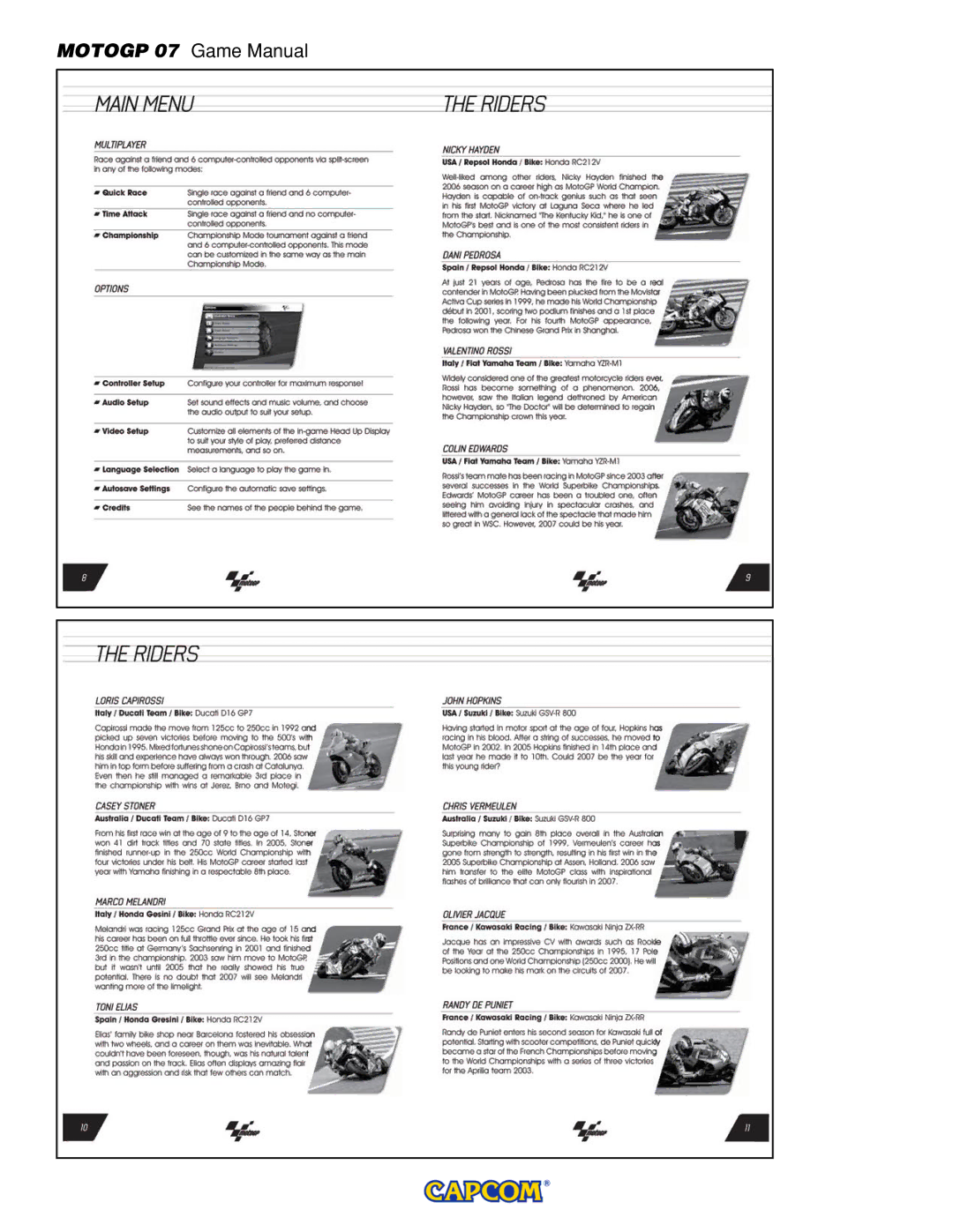 Capcom MOTOGP manual Motogp 07 Game Manual 