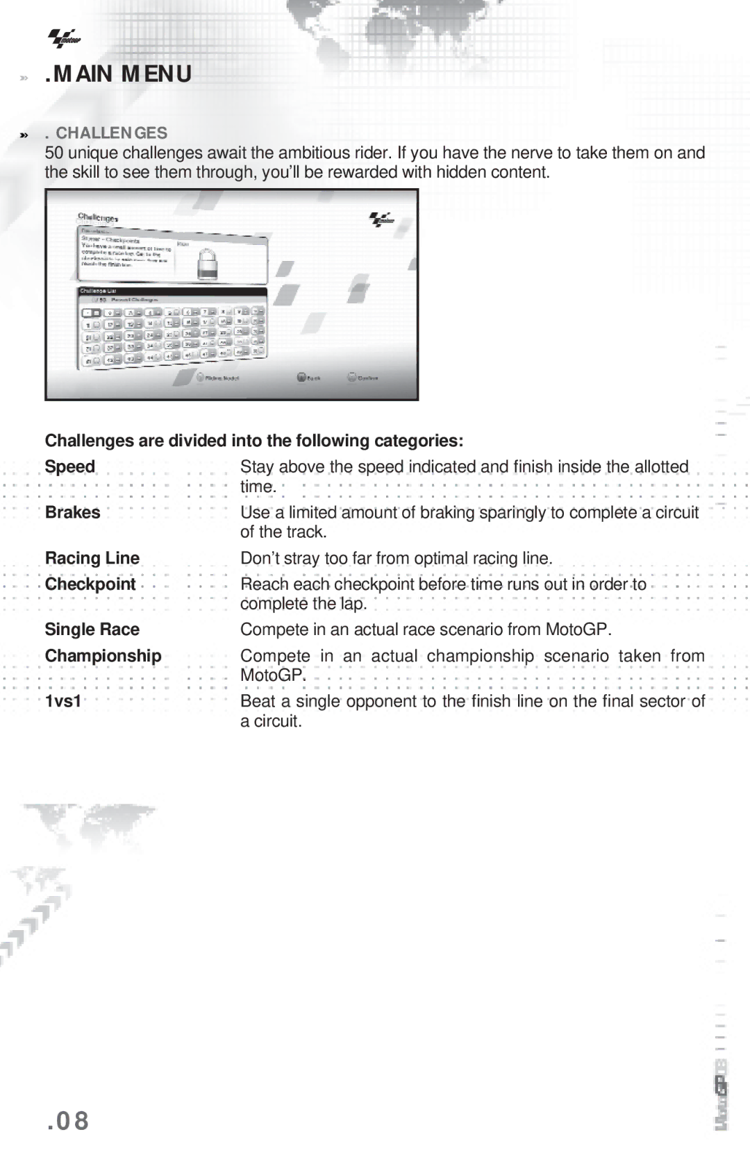 Capcom MotoGP08 manual Challenges 