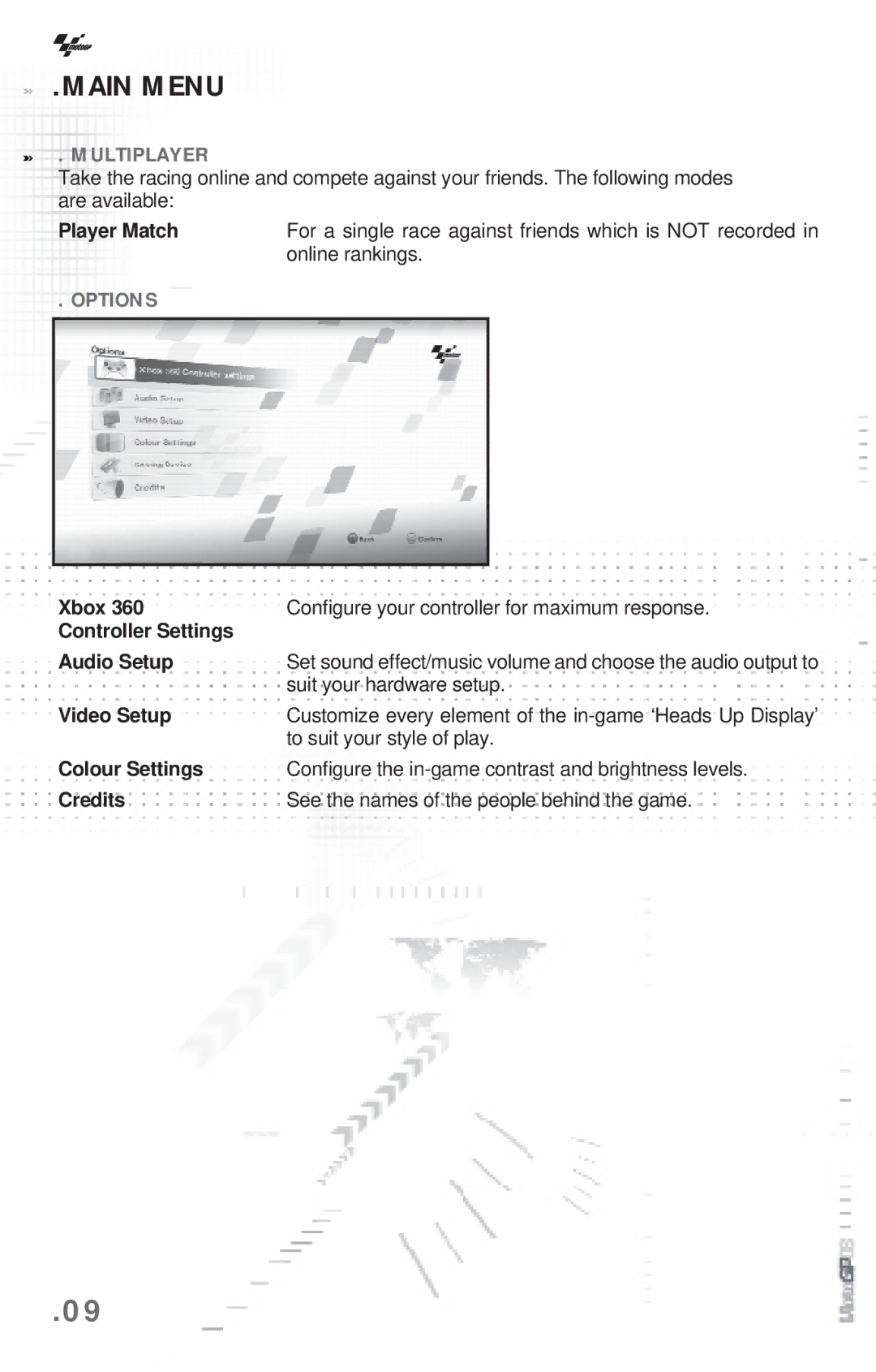Capcom MotoGP08 manual Multiplayer, Options 