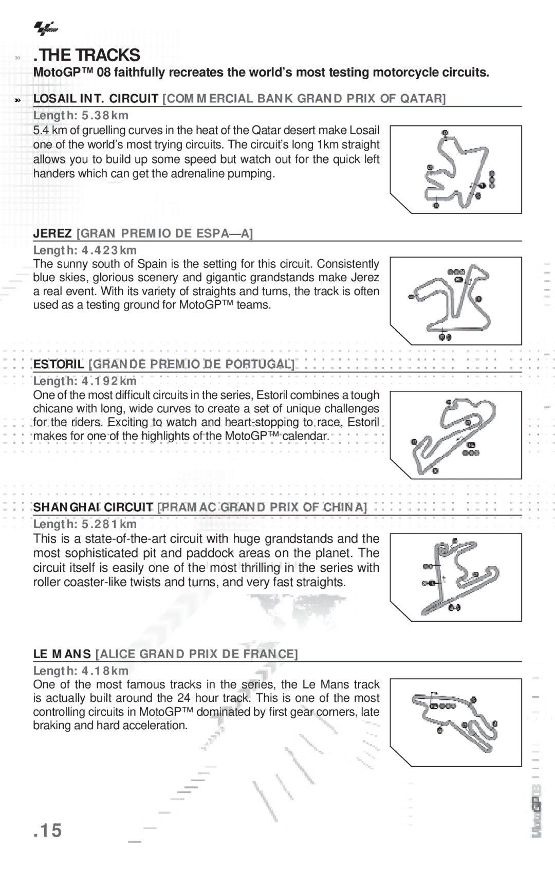 Capcom MotoGP08 manual Tracks 