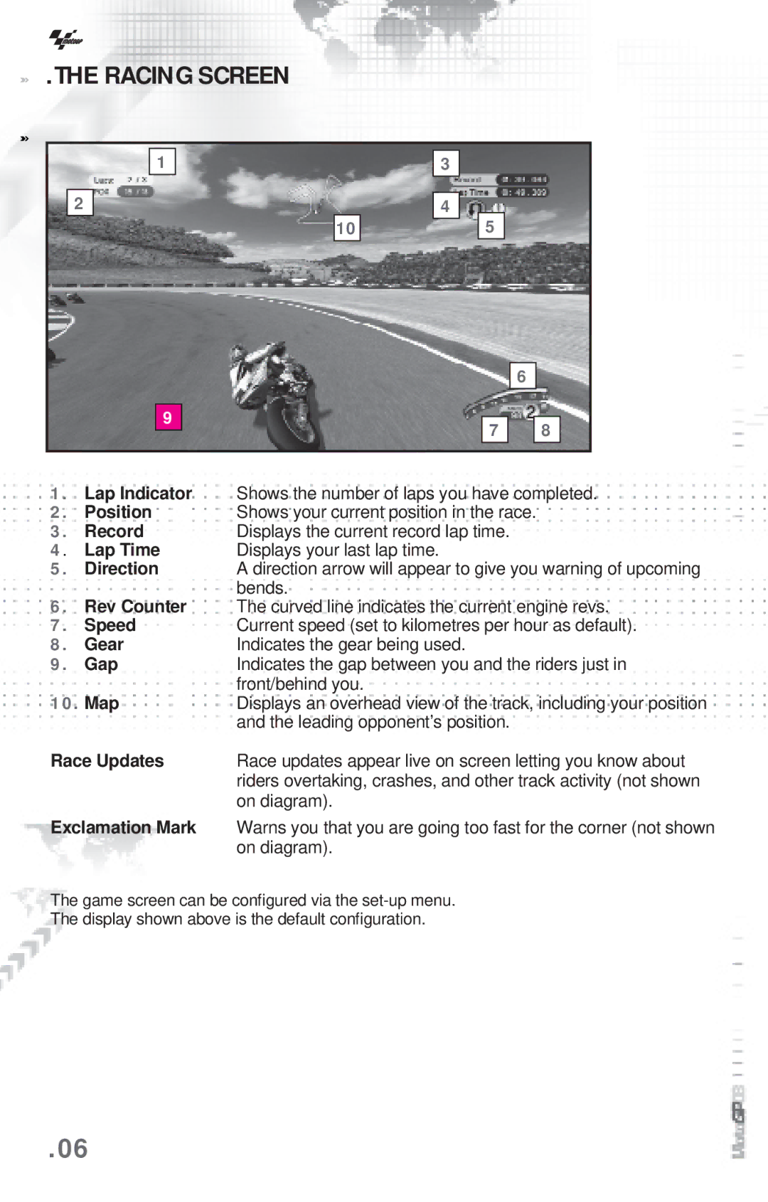 Capcom MotoGP08 manual Racing Screen, Direction 