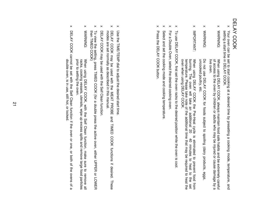 Capital Cooking MWO301ES, MWO302ES manual Delay Cook, Uncooked poultry, etc 