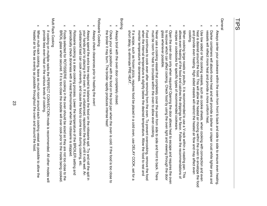 Capital Cooking MWO301ES, MWO302ES manual Tips, General, Broiling, Rotisserie Cooking, Multi Rack Cooking 