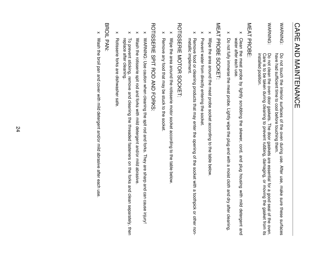 Capital Cooking MWO302ES, MWO301ES manual Care and Maintenance, Meat Probe 