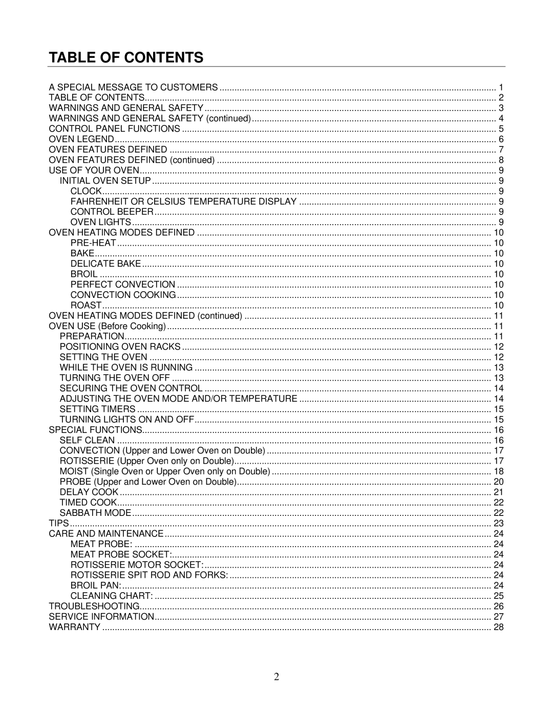 Capital Cooking MWO302ES, MWO301ES manual Table of Contents 