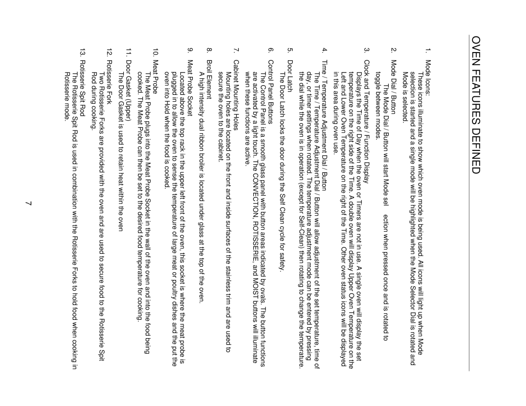 Capital Cooking MWO301ES, MWO302ES manual Oven Features Defined 