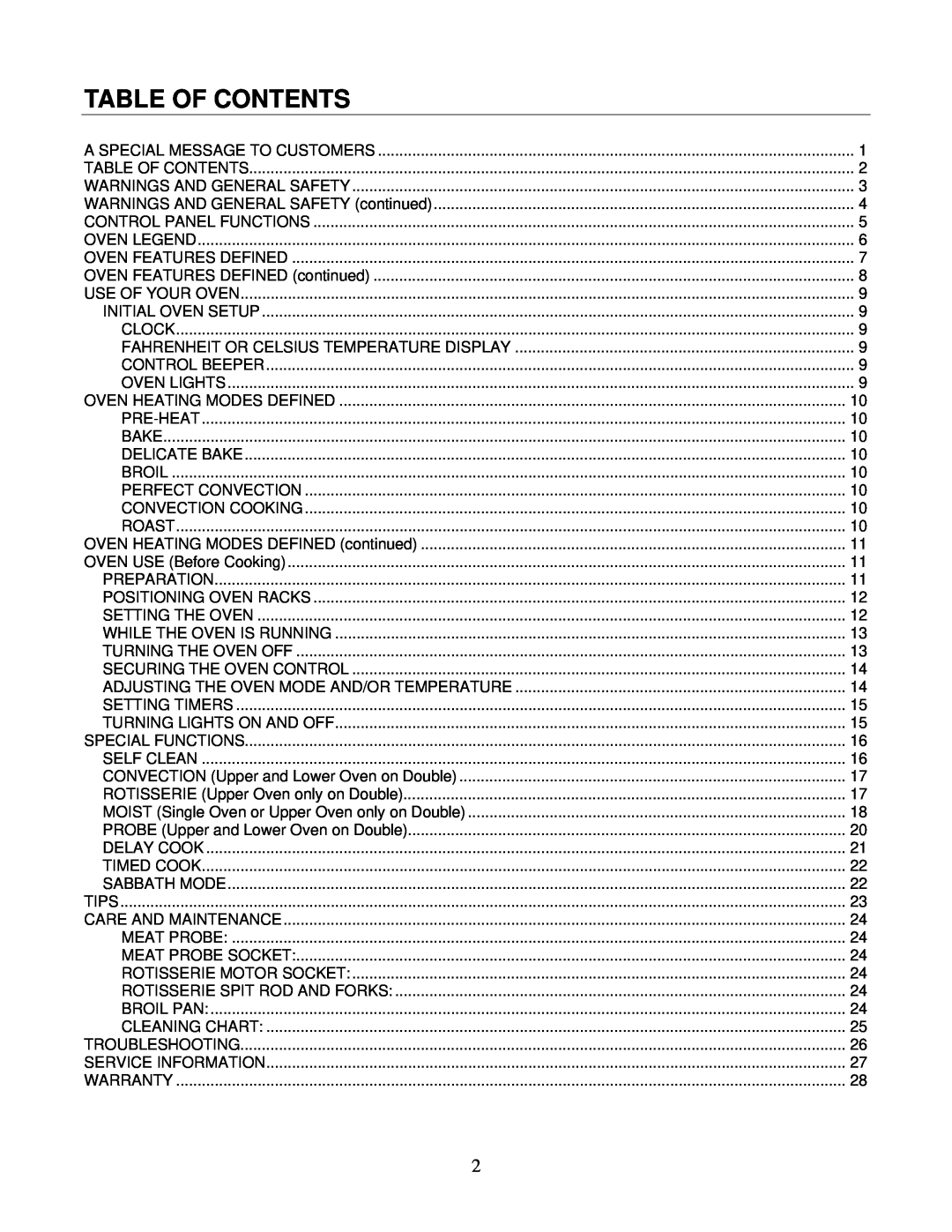 Capital Cooking MWO302ES, MWO301ES manual Table Of Contents 