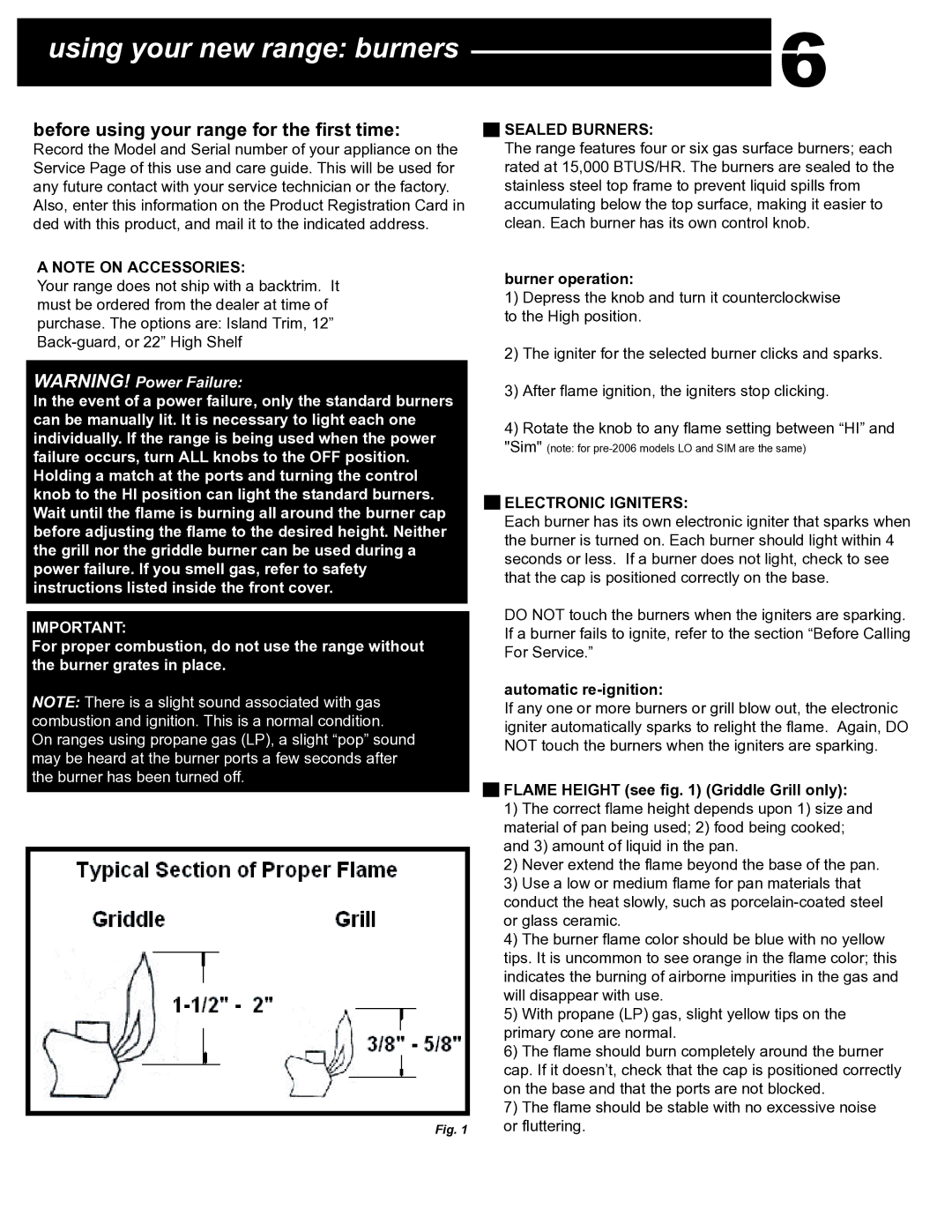 Capital Cooking Performance Series manual Using your new range burners, Before using your range for the first time 