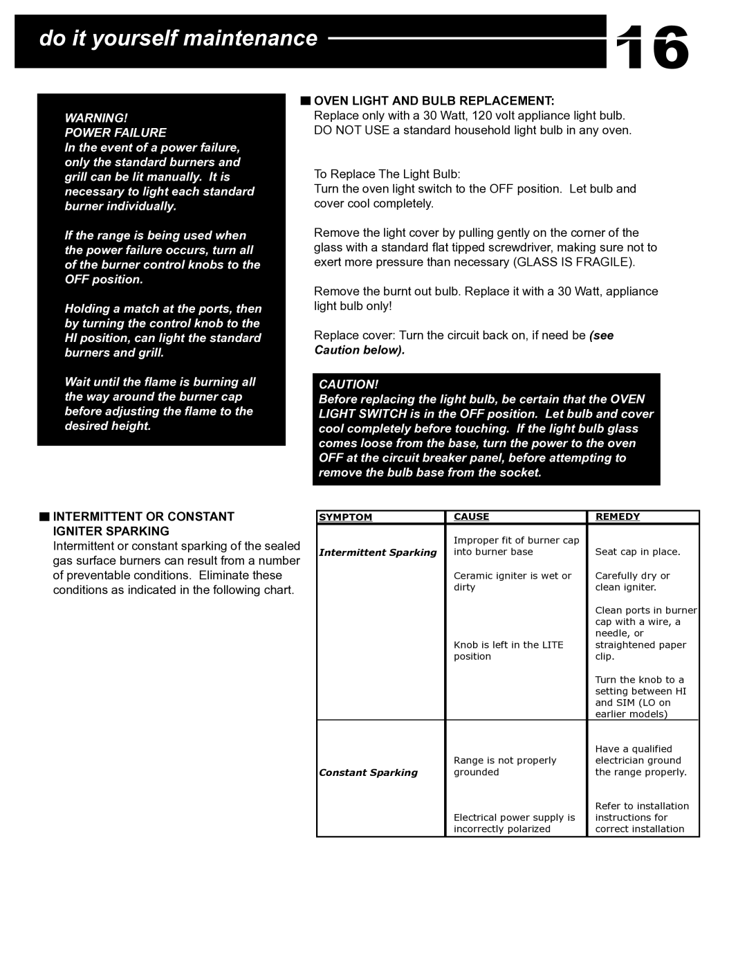 Capital Cooking Performance Series manual Do it yourself maintenance, Oven Light and Bulb Replacement 