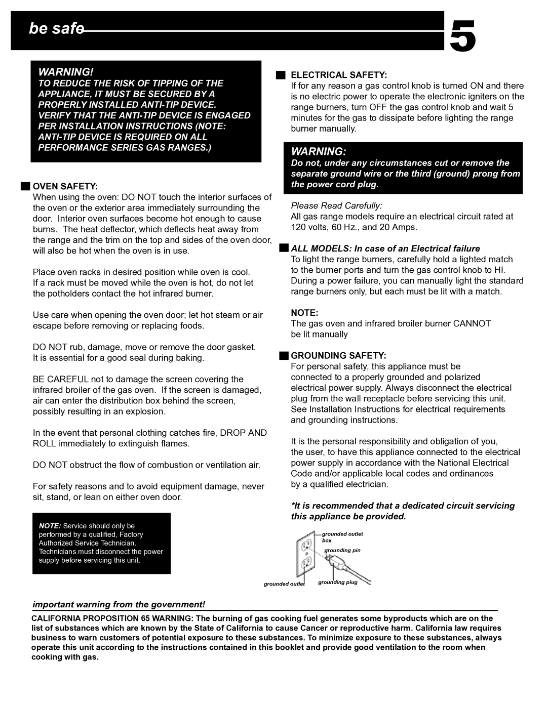 Capital Cooking Performance Series manual Oven Safety, Electrical Safety, ALL Models In case of an Electrical failure 