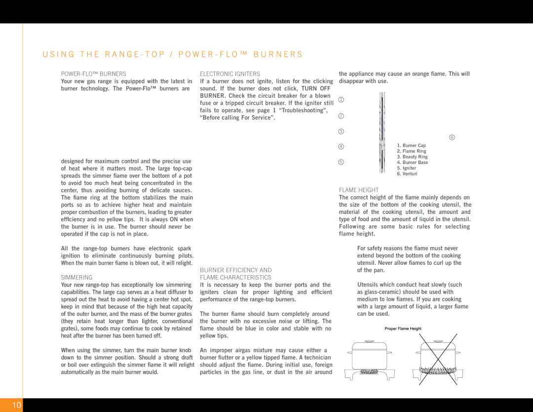 Capital Cooking Precision Series I N G T H E R a N G E T O P / P O W E R F L O B U R N E R S, Simmering, Flame Height 