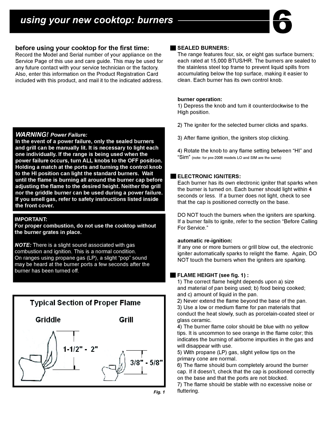 Capital Cooking PSCT36 manual Using your new cooktop burners, Sealed Burners, Electronic Igniters 