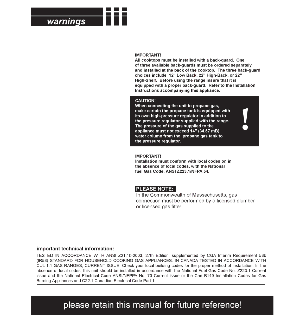 Capital Cooking PSCT36 Please retain this manual for future reference 