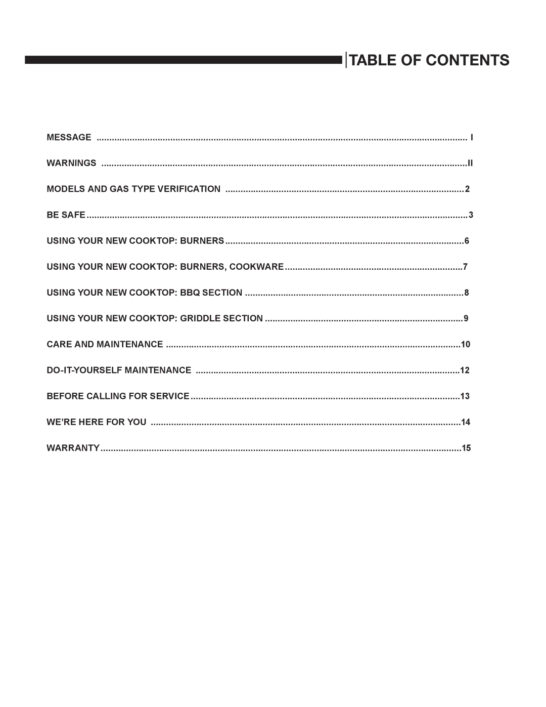 Capital Cooking PSCT36 manual Table of Contents 