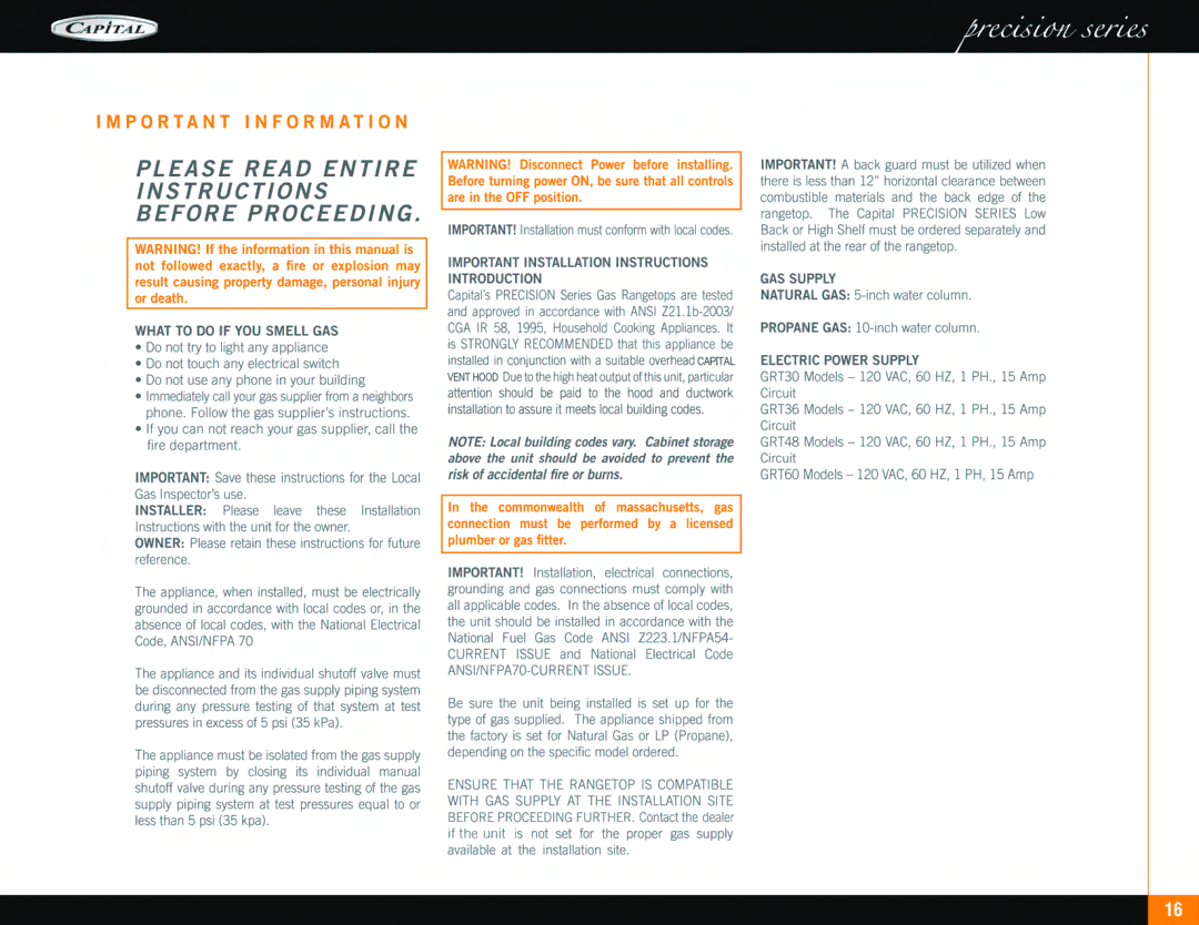 Capital Cooking Range manual 
