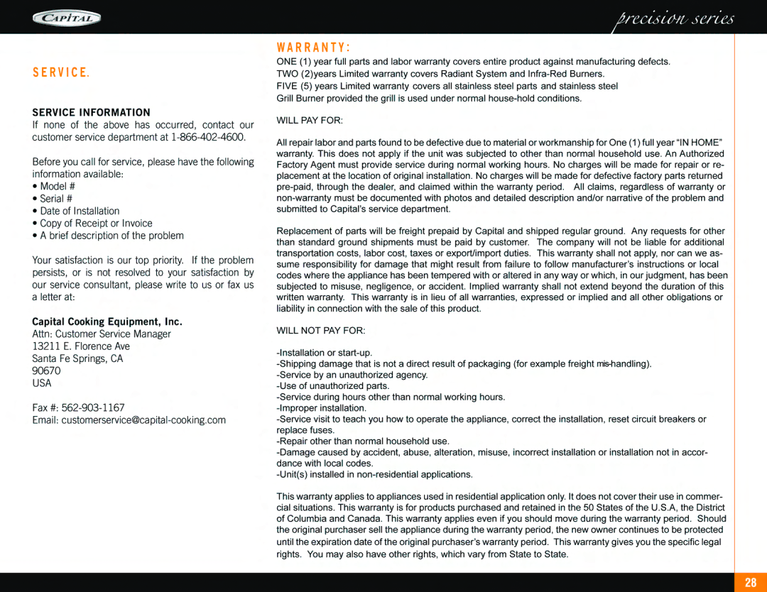 Capital Cooking Range manual 