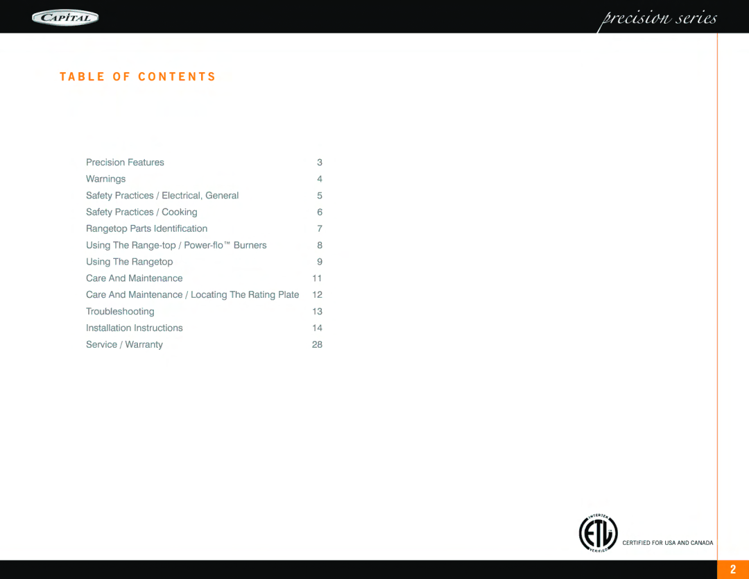 Capital Cooking Range manual 