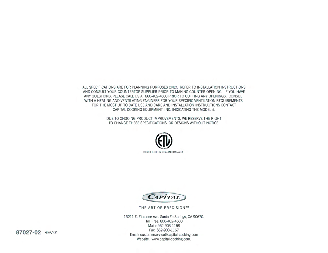 Capital Cooking Range manual 