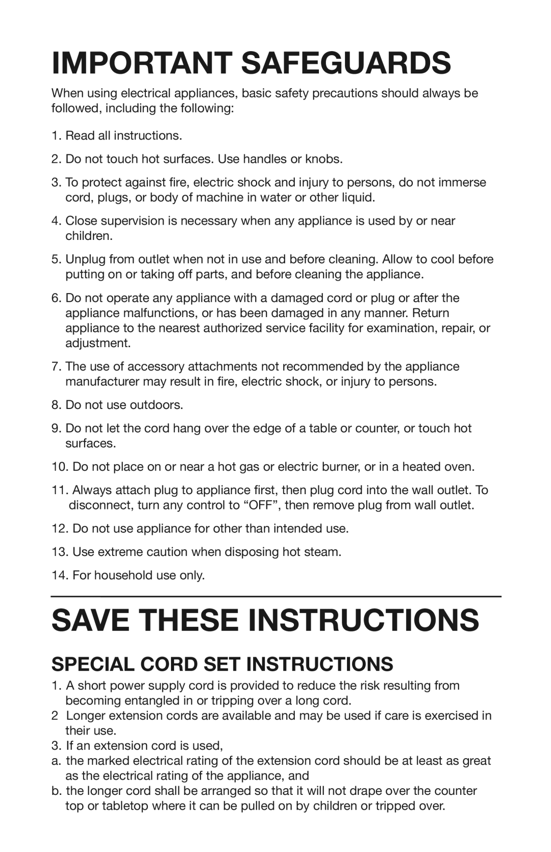 Capresso 112 warranty Important Safeguards 