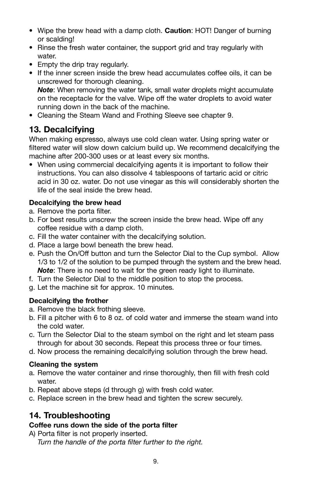 Capresso #116 warranty Decalcifying, Troubleshooting 