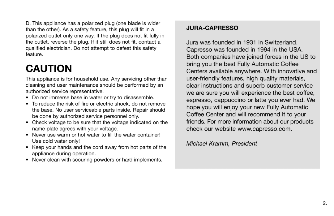 Capresso S9, 13215, S7, S8 warranty Jura-Capresso 