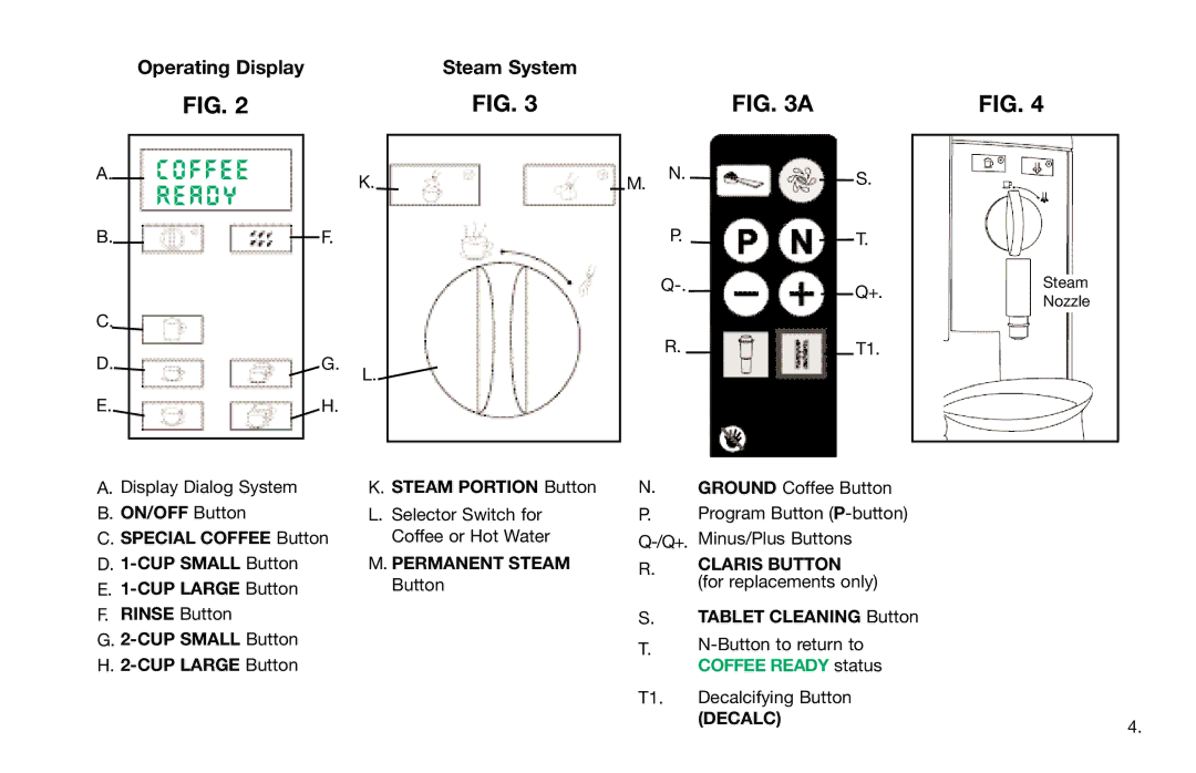 Capresso 13215, S7, S9, S8 warranty Operating Display Steam System, Permanent Steam Claris Button, Coffee Ready status, Decalc 