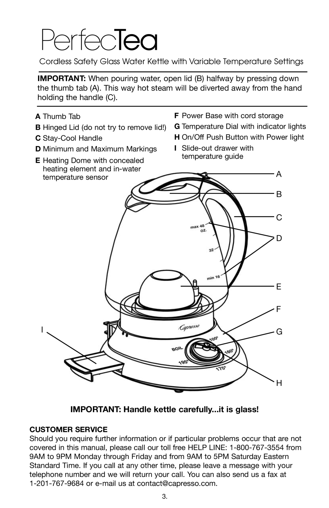 Capresso PT1109, 260 operating instructions PerfecTea, Customer Service 