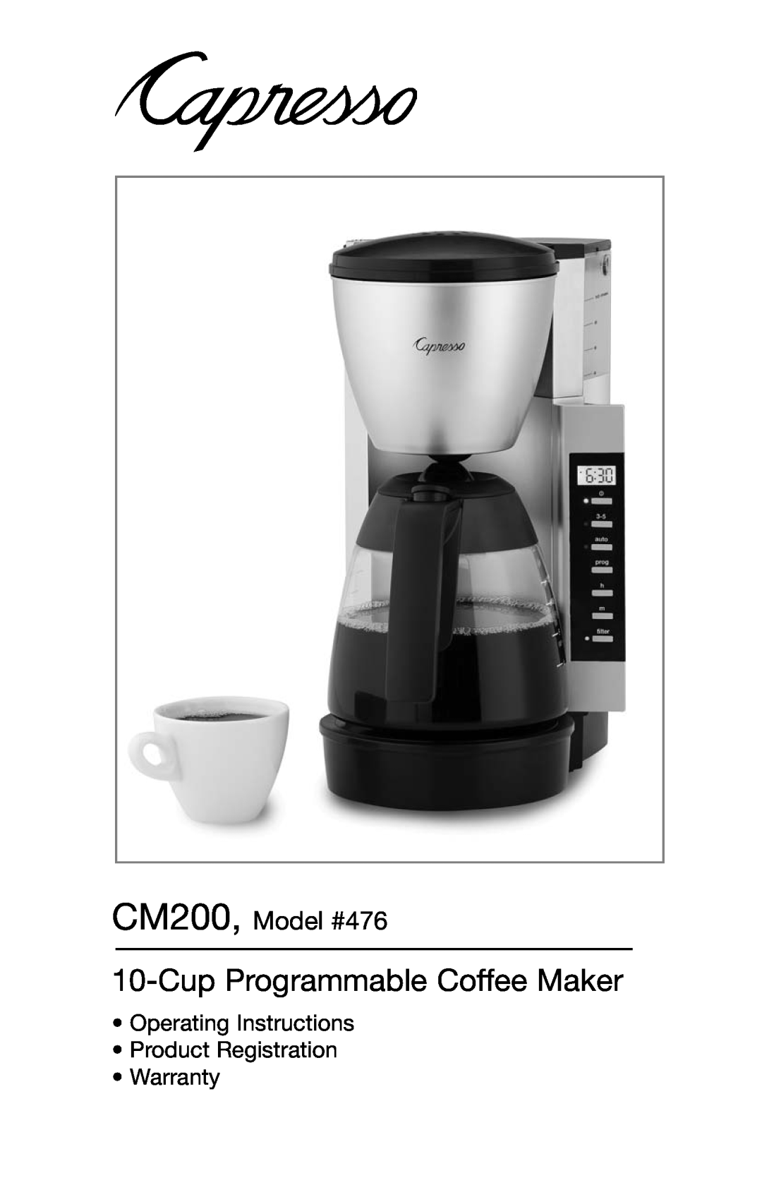 Capresso warranty Cup Programmable Coffee Maker, CM200, Model #476 