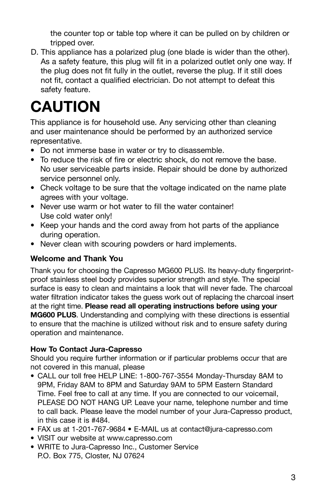 Capresso 484 operating instructions Welcome and Thank You, How To Contact Jura-Capresso 