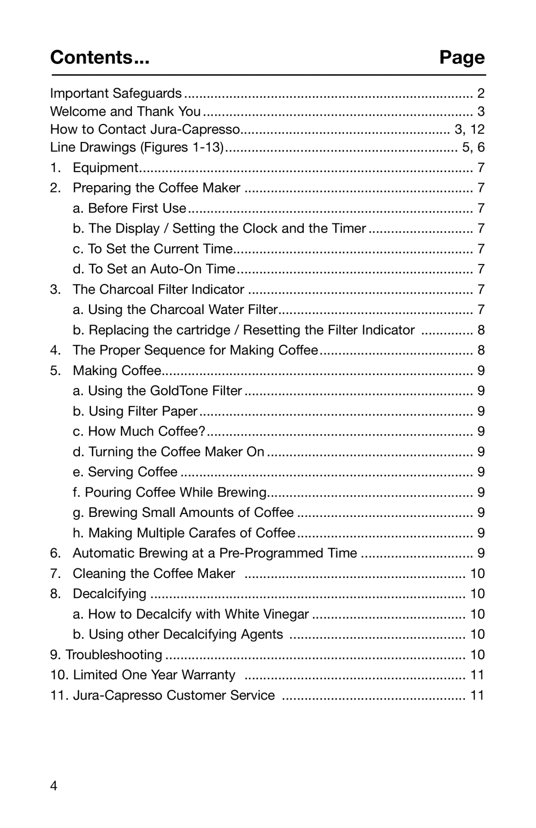 Capresso 484 operating instructions Contents 