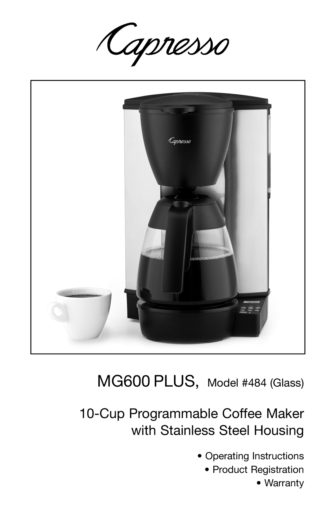Capresso 484 operating instructions Cup Programmable Coffee Maker with Stainless Steel Housing 
