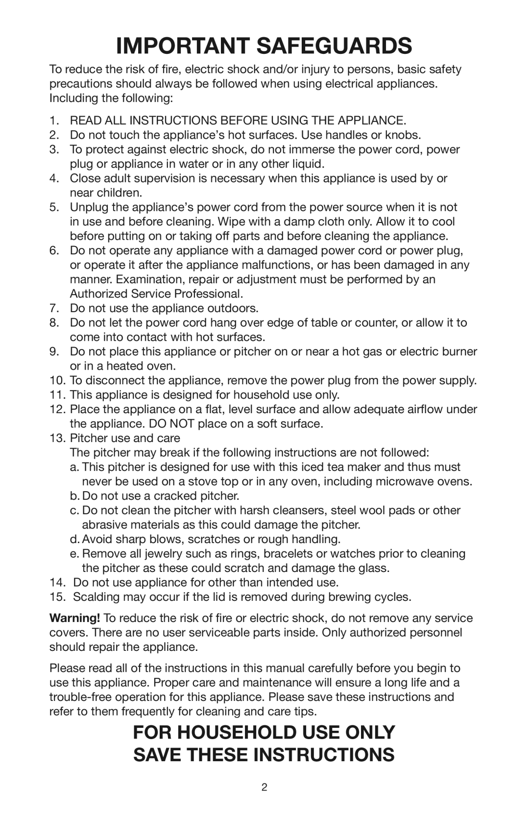 Capresso 624 warranty Important Safeguards, Read ALL Instructions Before Using the Appliance 