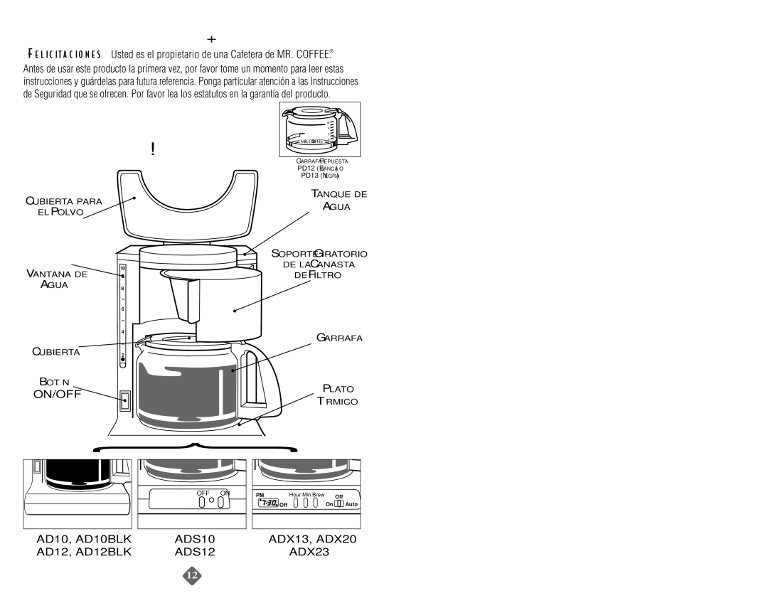 Capresso ADX13, ADX23, AD12BLK, AD10BLK, ADX20, ADS10, ADS12 instruction manual Introducción 