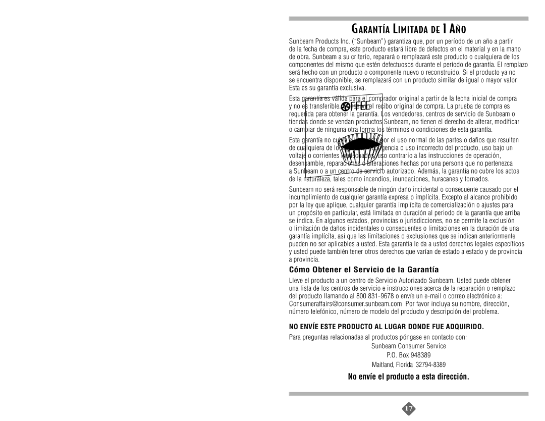 Capresso ADS12, ADX23, AD12BLK, AD10BLK Garantía Limitada DE 1 AÑO, No Envíe Este Producto AL Lugar Donde FUE Adquirido 