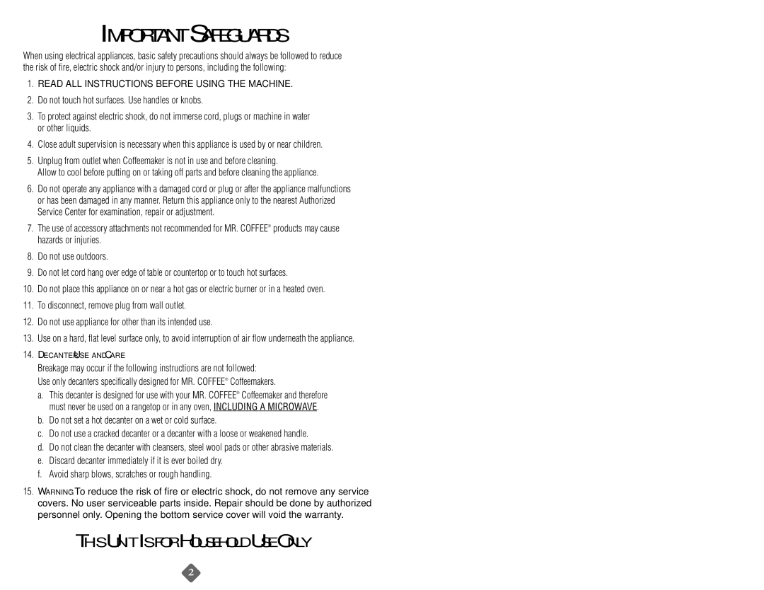 Capresso AD10BLK, ADX23, AD12BLK, ADX13, ADX20, ADS10, ADS12 instruction manual Important Safeguards 