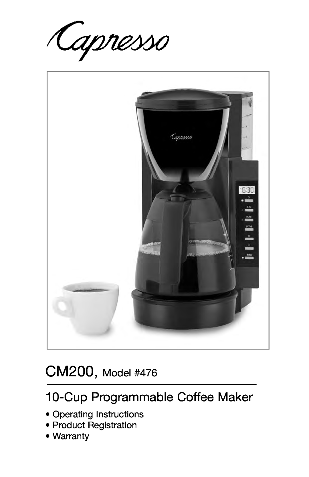 Capresso warranty Cup Programmable Coffee Maker, CM200, Model #476 