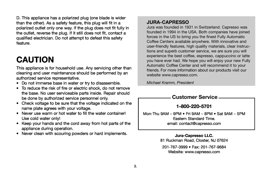 Capresso Impressa F7 warranty Customer Service, Jura-Capresso 