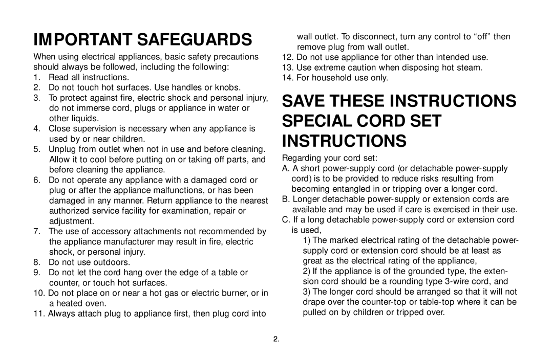 Capresso Impressa J5 warranty Important Safeguards, Save These Instructions Special Cord Set Instructions 